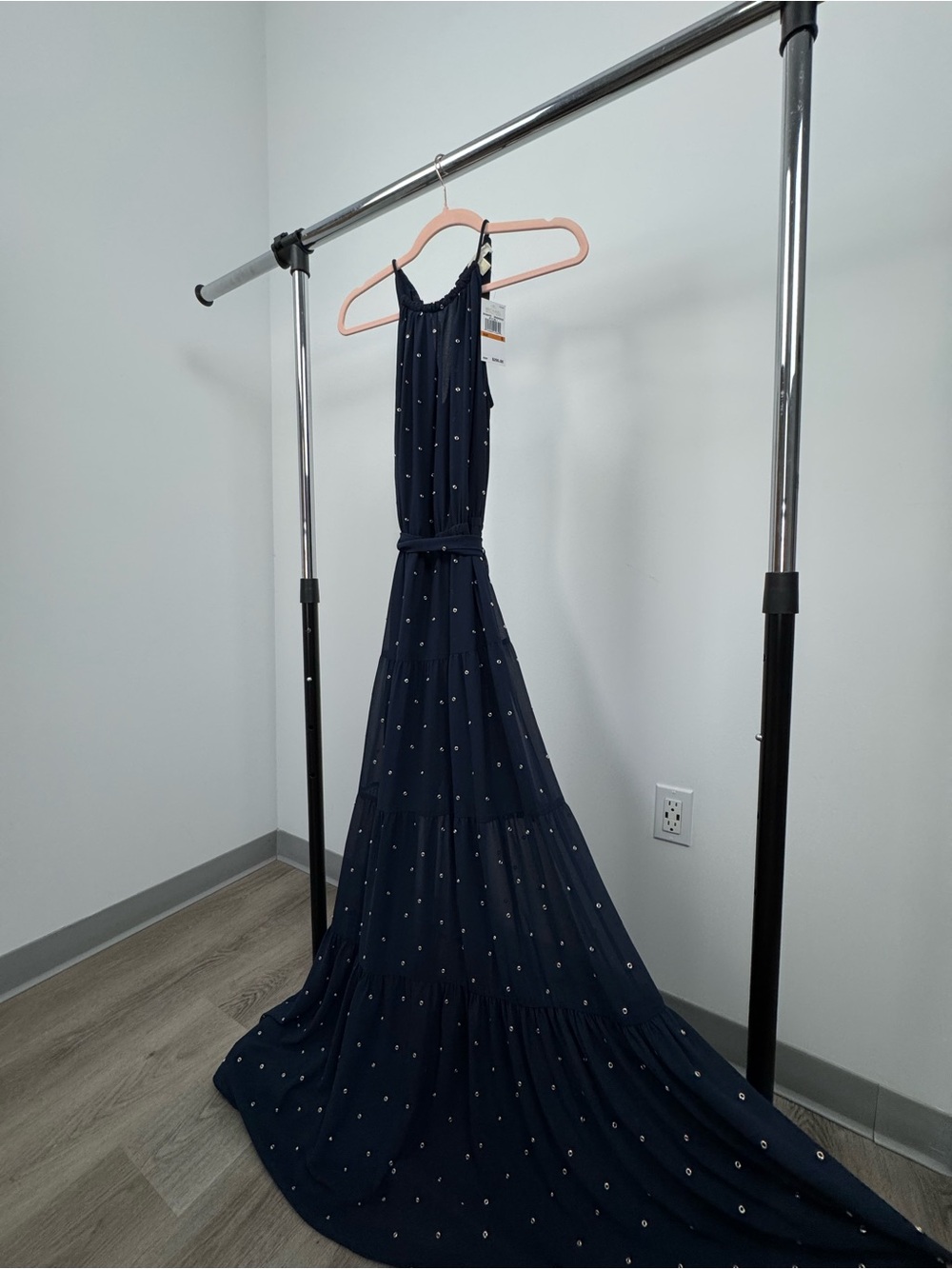 Michael Kors Navy Maxi Dress with Subtle Dot Print